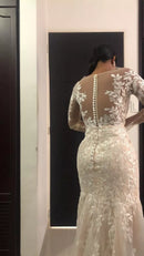 #184 Vestido semi sereia manga longa