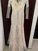 #184 Vestido semi sereia manga longa