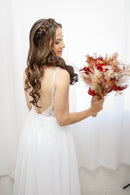 #053 Vestido Império com fenda e decote em V