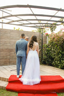 #053 Vestido Império com fenda e decote em V