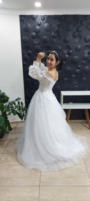 #017 Vestido império mangas bufantes