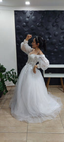 #017 Vestido império mangas bufantes