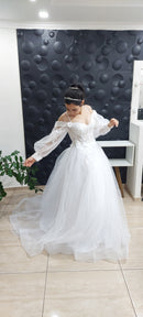 #017 Vestido império mangas bufantes