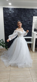 #017 Vestido império mangas bufantes