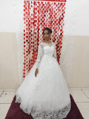 #194 Vestido princesa renda floral manga longa