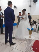 #194 Vestido princesa renda floral manga longa