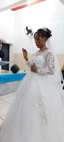 #194 Vestido princesa renda floral manga longa