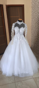 #184 Vestido evasê manga longa renda floral