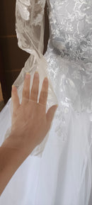 #184 Vestido evasê manga longa renda floral