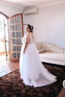 #053 Vestido Império com fenda e decote em V