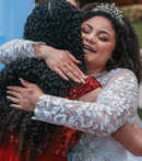 #194 Vestido princesa renda floral manga longa