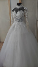 #184 Vestido evasê manga longa renda floral