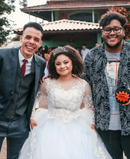 #194 Vestido princesa renda floral manga longa