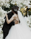 #184 Vestido evasê manga longa renda floral