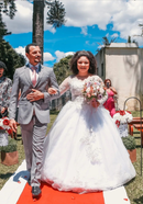 #194 Vestido princesa renda floral manga longa