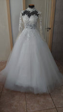 #184 Vestido evasê manga longa renda floral