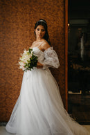 #174 Vestido império /boho punho de renda