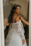 #174 Vestido império /boho punho de renda