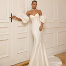 #255 Vestido semi sereia mangas e cauda removível