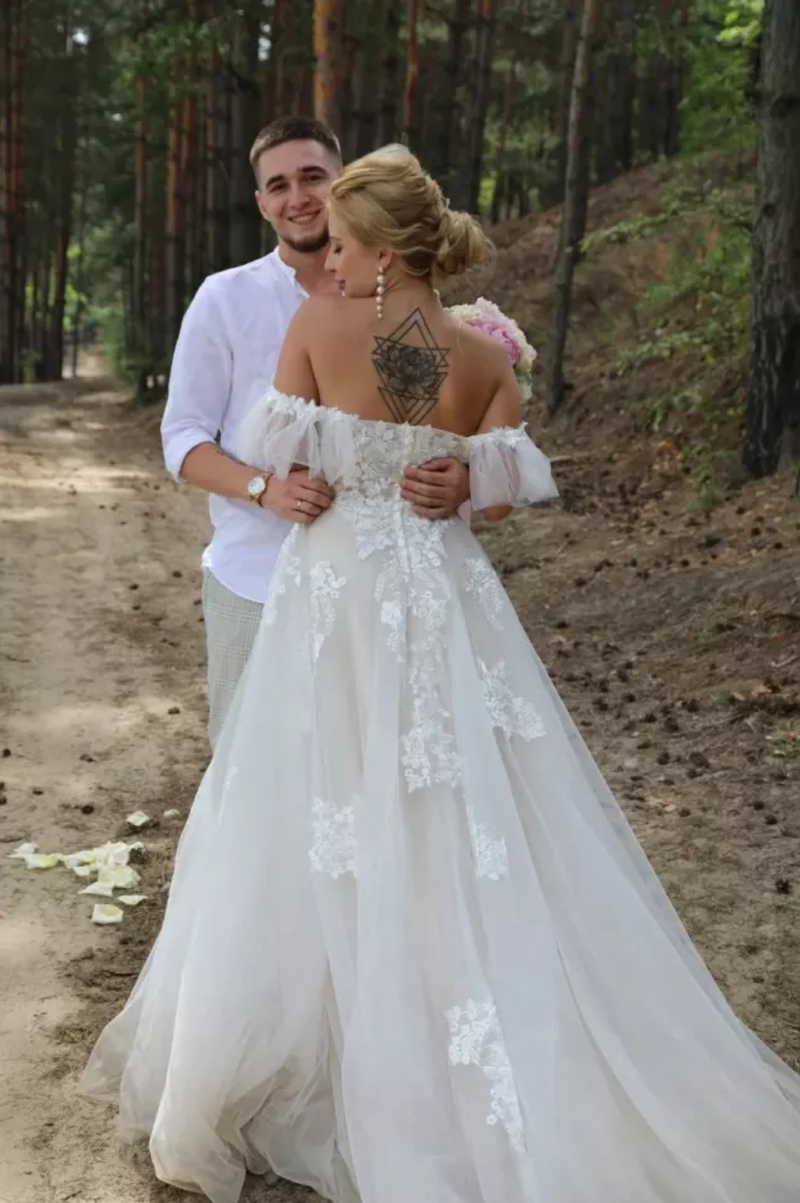 De Noiva Boho Chic Vestido Ombro A Ombro Decote Princesa Vestido