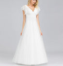 #080 Vestido civil liso com manga de renda