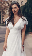 #080 Vestido civil liso com manga de renda
