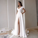 #207 Vestido Liso Decote em "V" com fenda