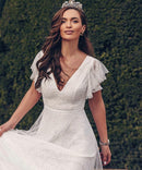 #080 Vestido civil liso com manga de renda