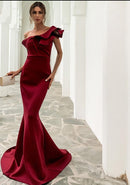 #225 Vestido Sereia Ombro Assimétrico Elegante