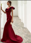 #225 Vestido Sereia Ombro Assimétrico Elegante