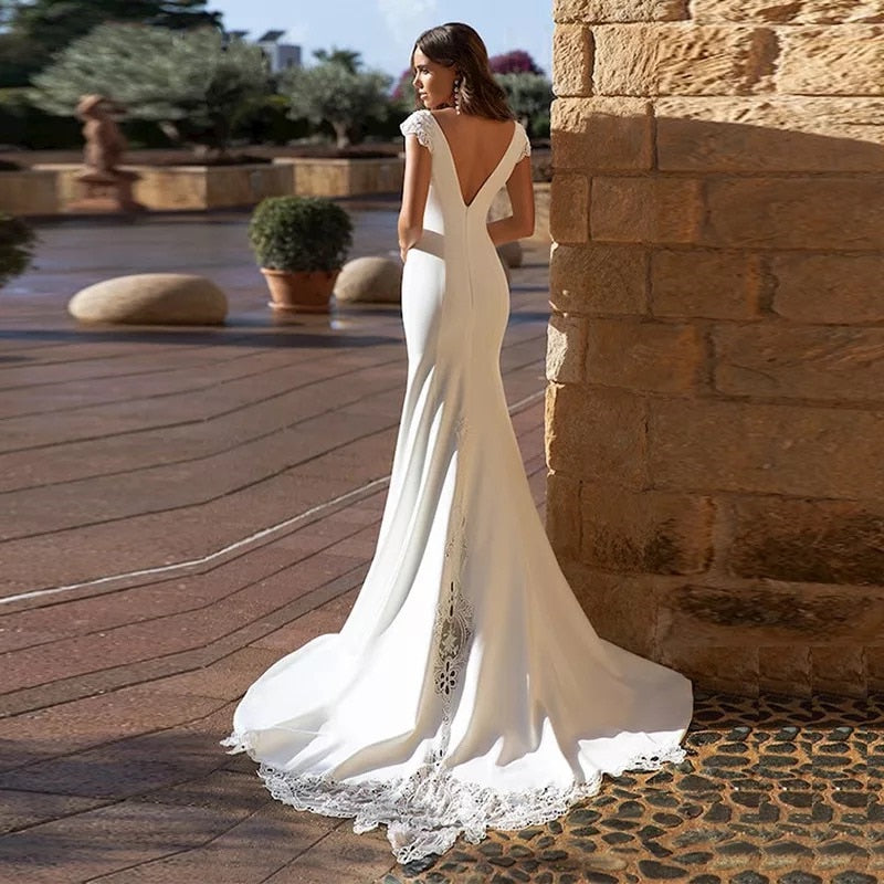 #150 Vestido de noiva SemiSereia cetim elegance