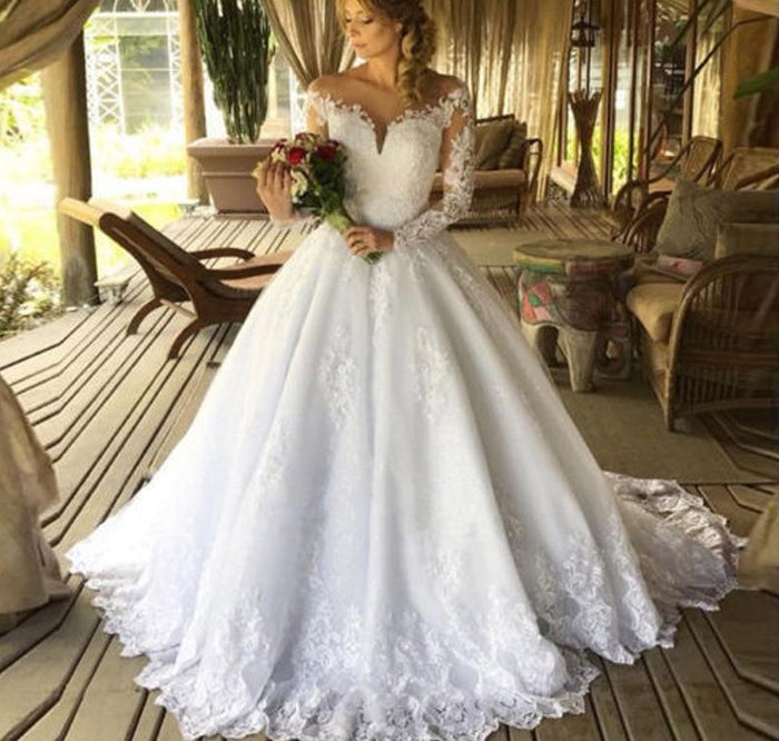 Noiva Princesa Vestido Com Manga Longa Para Casamento Princesa